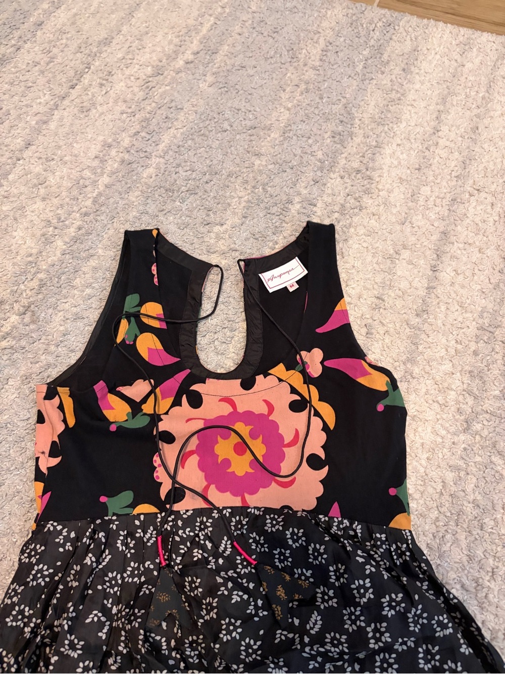 Anupamaa Anthropologie Silk Blend Maxi Dress M Black Floral Boho Sleeveless Indi - Picture 2 of 7